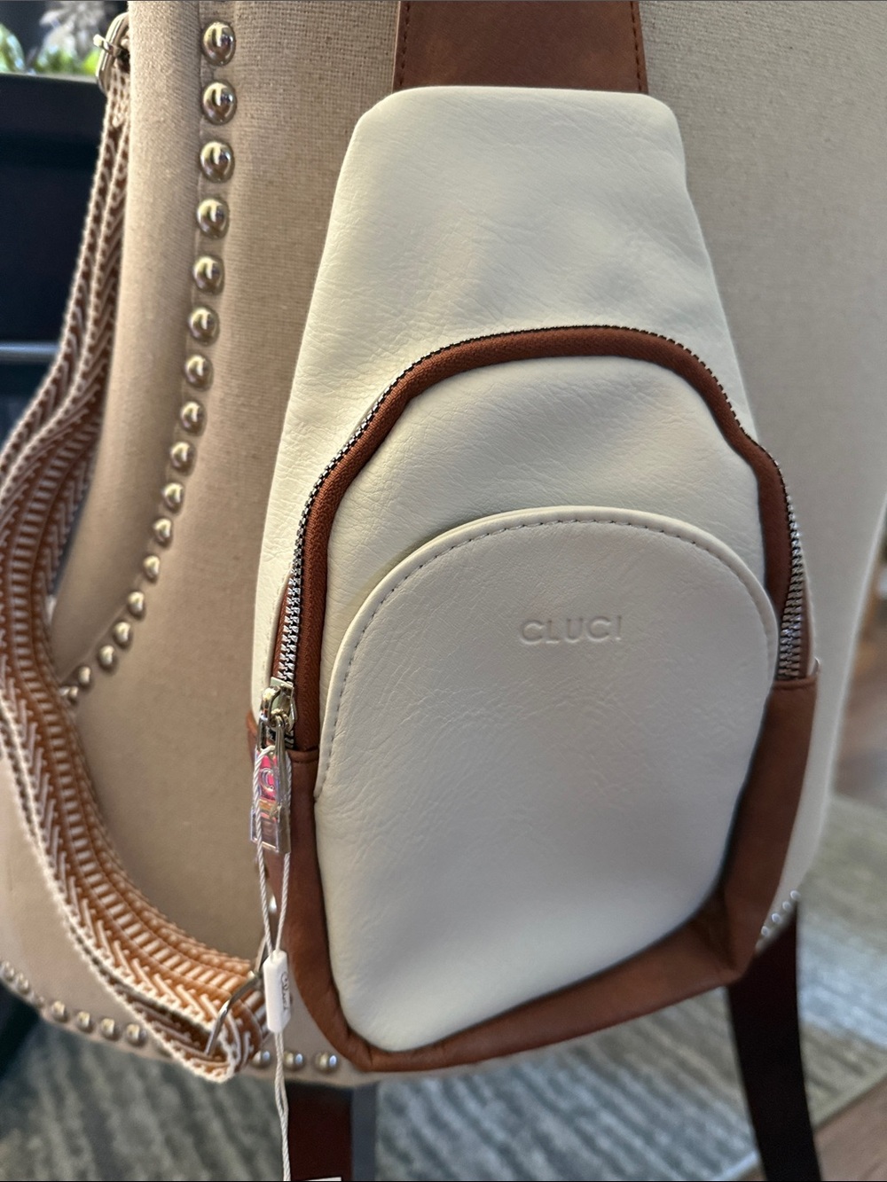 Cluci Cream and Brown Crossbody Sling Bag